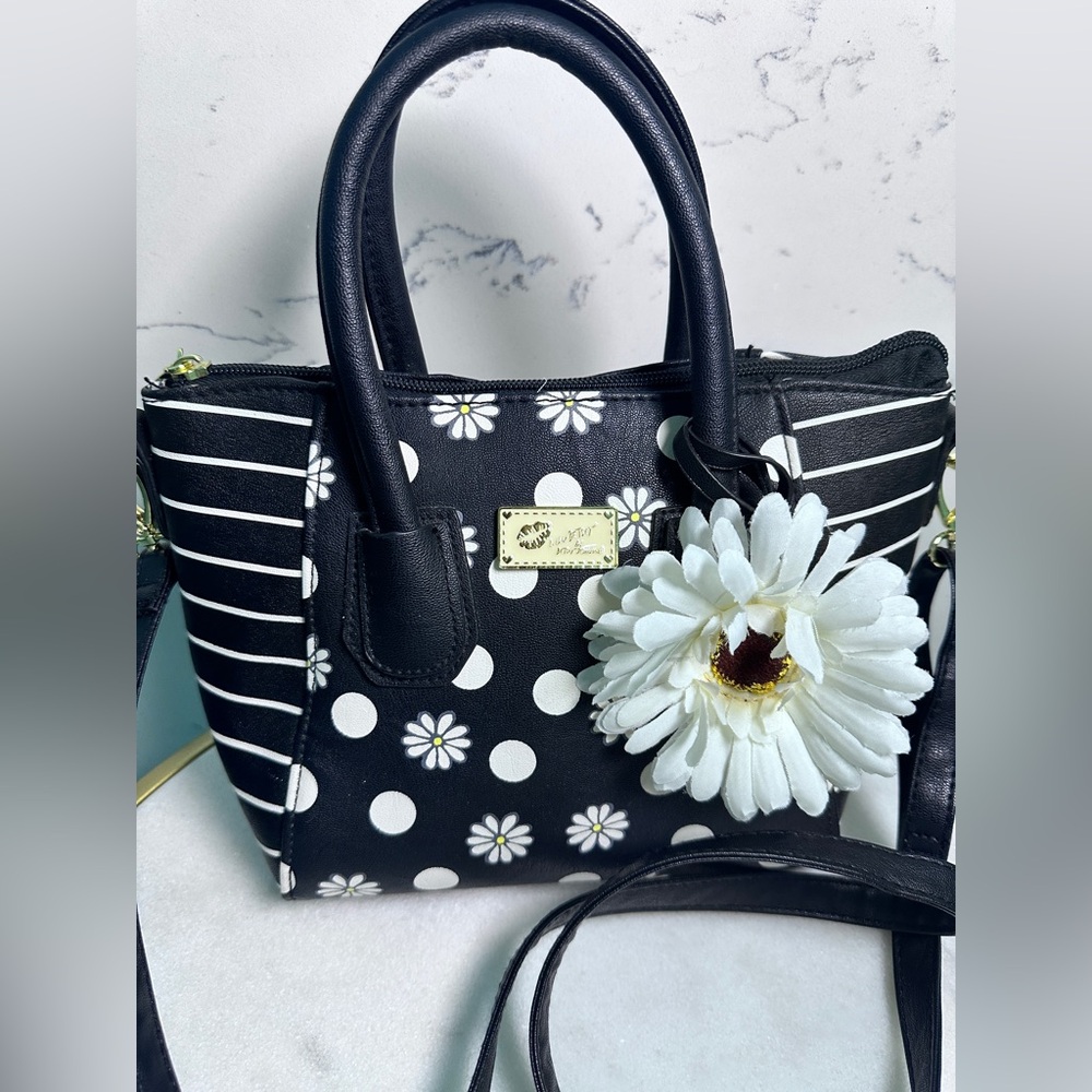 Luv Betsey by Betsey Johnson Daisy Black and White Polka Dot Crossbody Bag - Picture 3 of 9